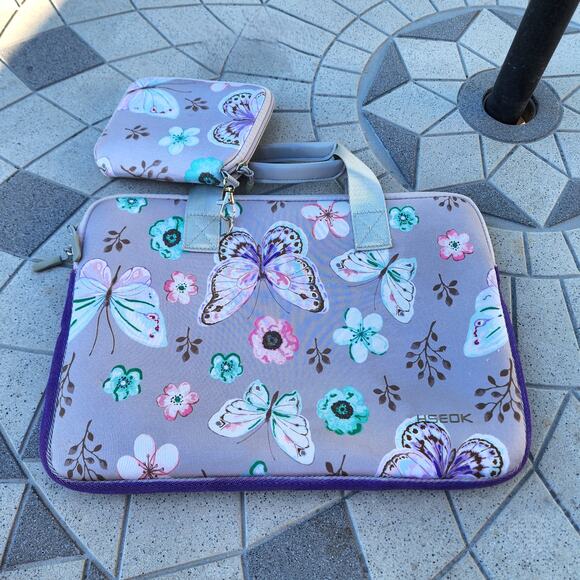 Customized Butterfly Neoprene Laptop Sleeve Tech Pouch Travel Set - Picture 4 of 12